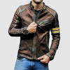 Stylish Men’s Faux Leather Moto Jacket with Gold Stripe