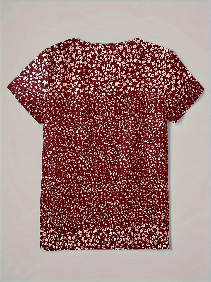 comfortable Summer Top with V-Neck, Button Closure, and Short Sleeves