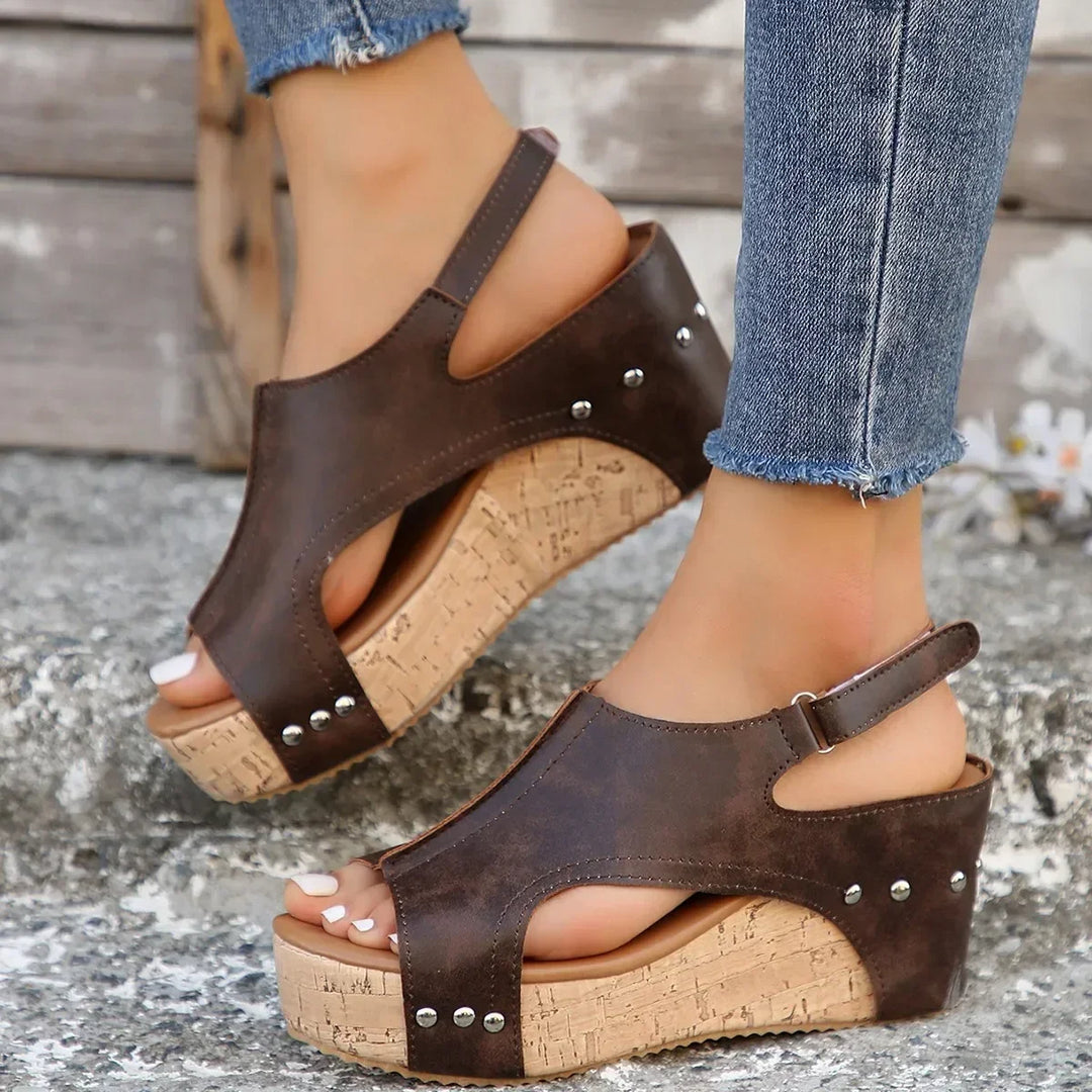Cross-Tied Peep-Toe Wedge Sandals Elevated Elegance with Everyday Comfort