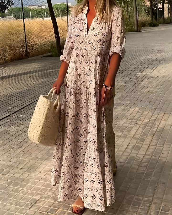 Vintage Charm Boho Print Long Dress