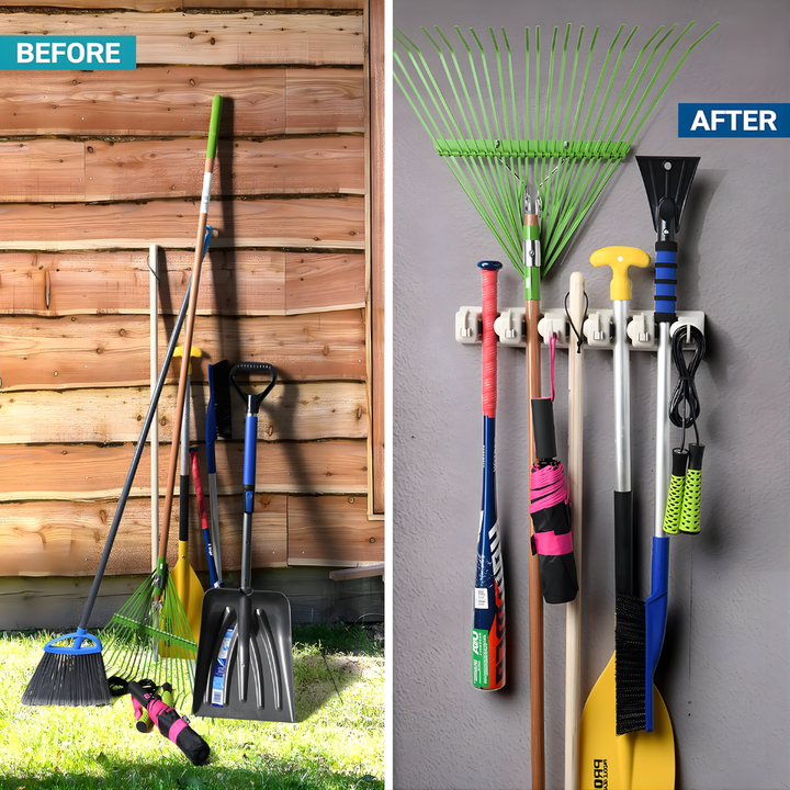 Wall-Mount Broom and Tool Organizer