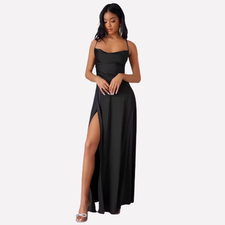 Women’s Backless Maxi Dress with High Side Slit
