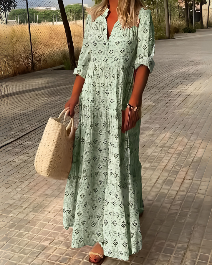 Vintage Charm Boho Print Long Dress