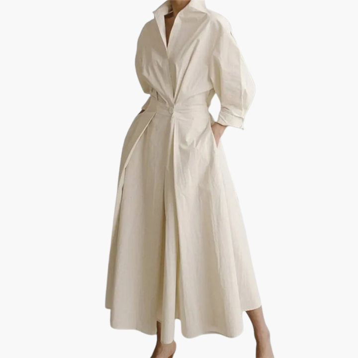 Women’s Long Shirt Dress with Waist Detail and Button Front