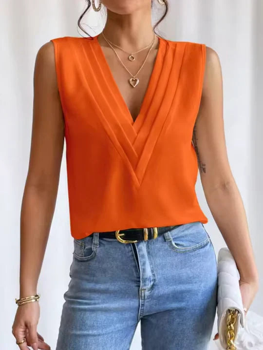 Elegant Sleeveless V-Neck Top for Women Chic Simplicity with a Touch of Elegance