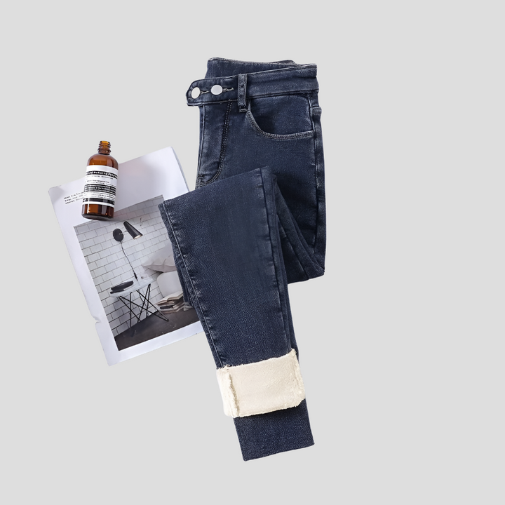 High-Waist Women's Winter Jeans Lined for Cold Days