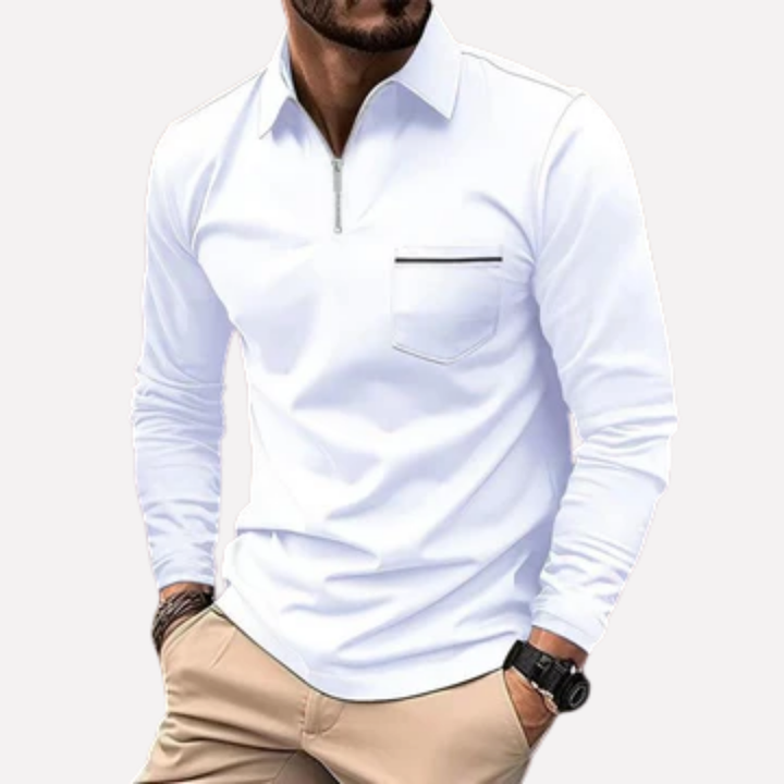 Men’s Long-Sleeve Polo Shirt with Chest Pocket