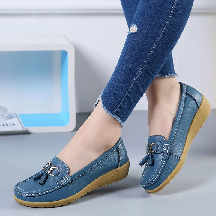 Leather Cut-Out Ballerina Flats for Women