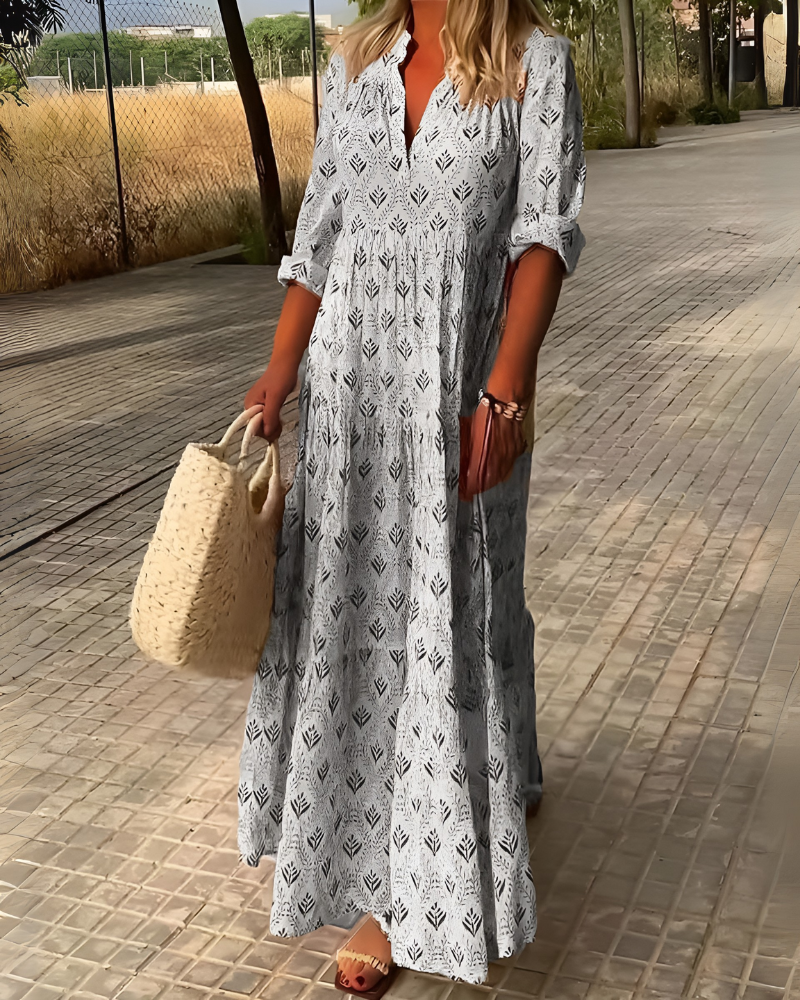 Vintage Charm Boho Print Long Dress