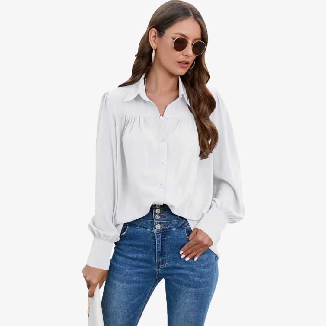 Elegant Chiffon Blouse with Lantern Sleeves