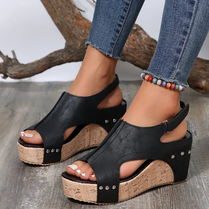 Cross-Tied Peep-Toe Wedge Sandals Elevated Elegance with Everyday Comfort