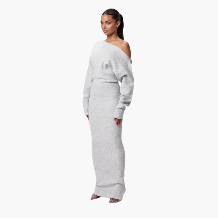 Off-Shoulder Knit Dress for Women – Elegant Evening Dress