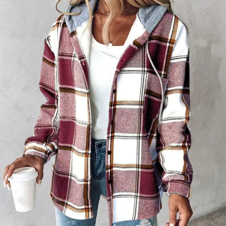 Women's Checked Hooded Coat