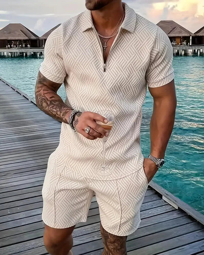 comfortable Zipper Collar Summer Tracksuit Outfit