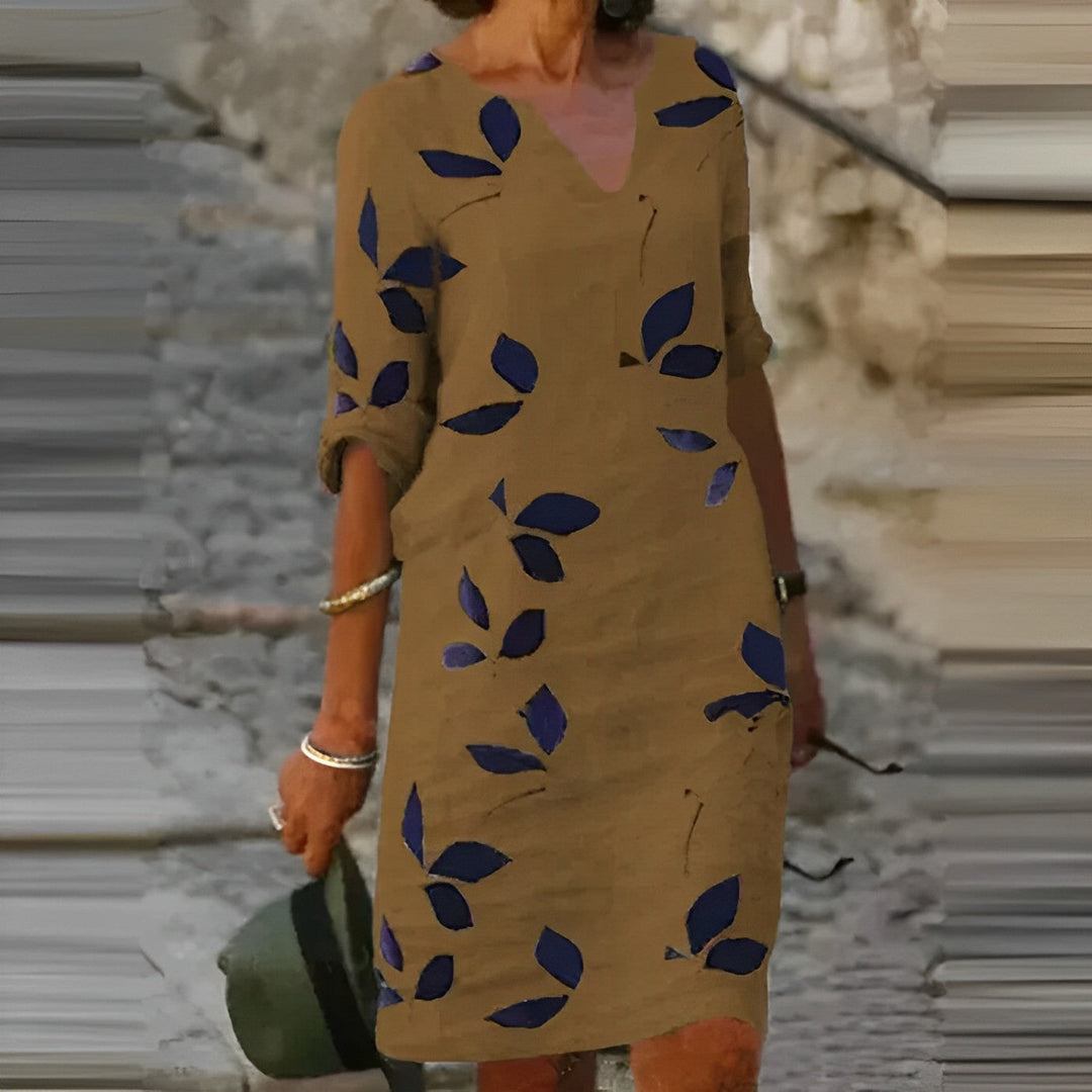 Mavis – Women's Leaf Print Summer Dress | Effortless Elegance