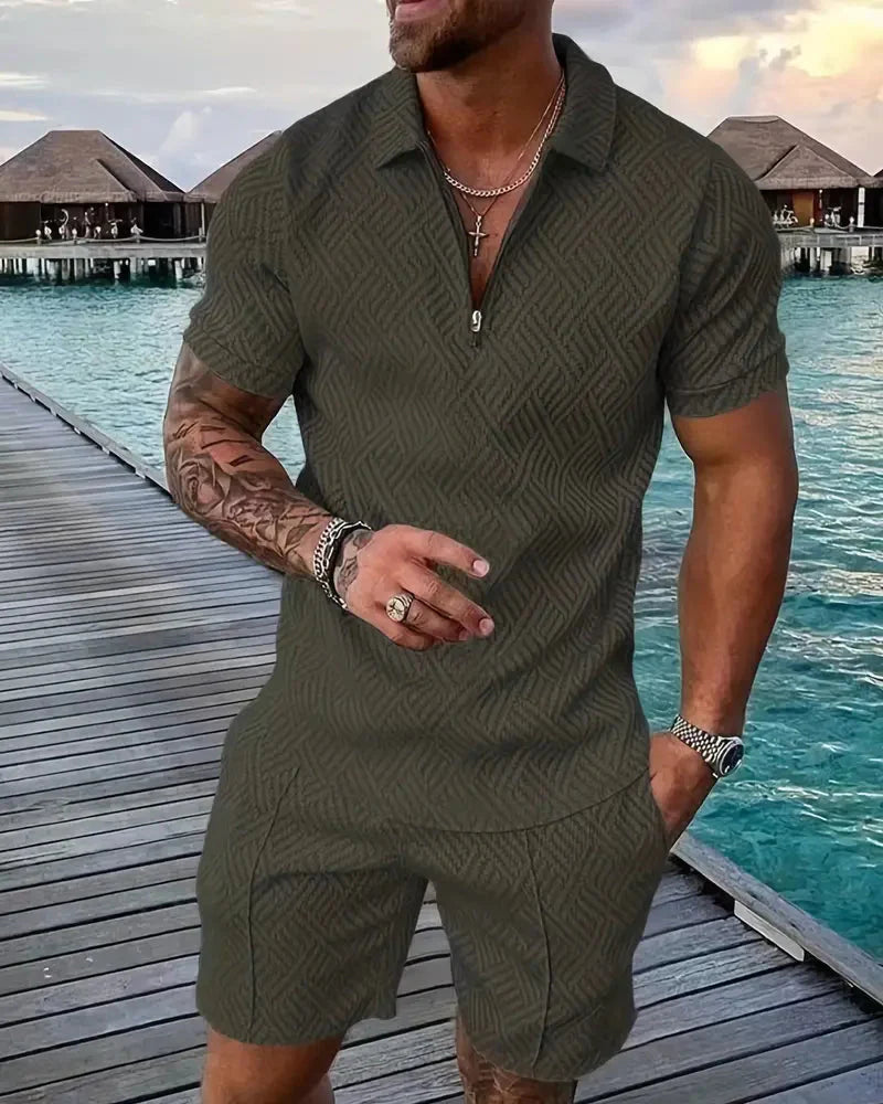comfortable Zipper Collar Summer Tracksuit Outfit