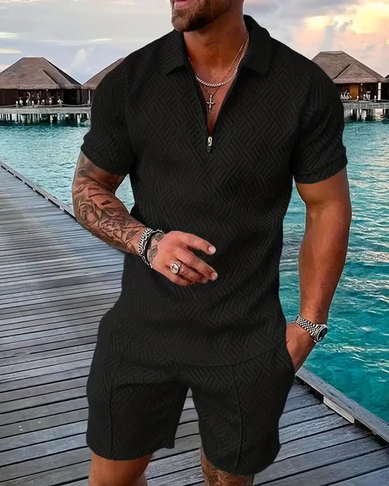 comfortable Zipper Collar Summer Tracksuit Outfit