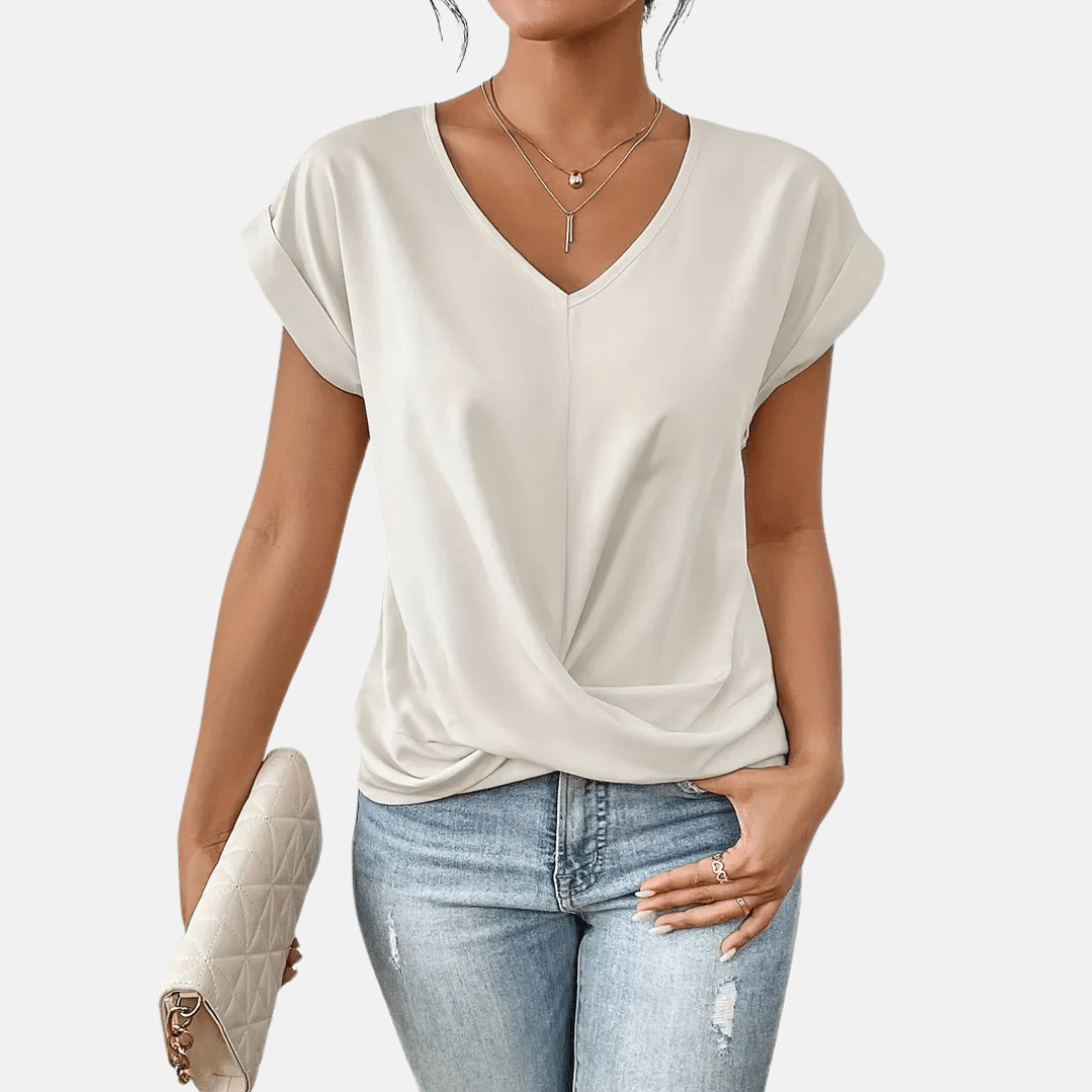 Women’s V-Neck Blouse with Draped Hem