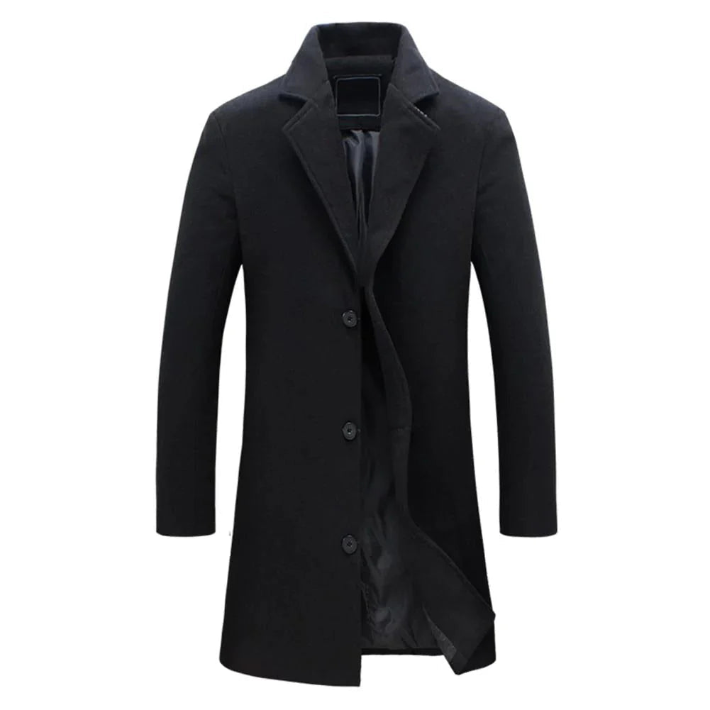 Men's Long Winter Coat with Notch Lapel
