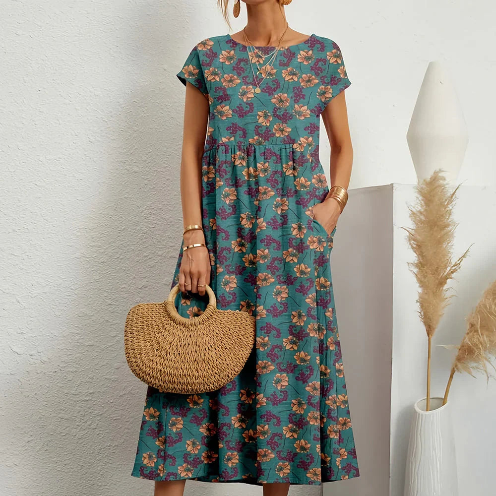 Women’s Cotton Linen Blend comfortable Midi Dress