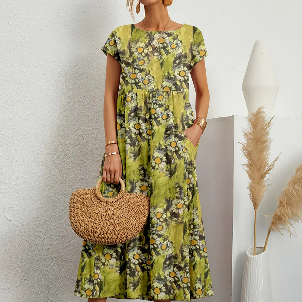 Women’s Cotton Linen Blend comfortable Midi Dress
