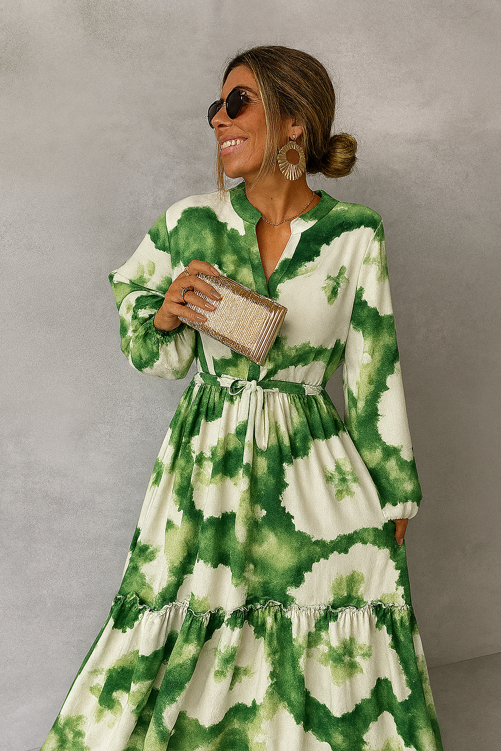 Women’s Maxi Dress with Long Sleeves and  V Neck