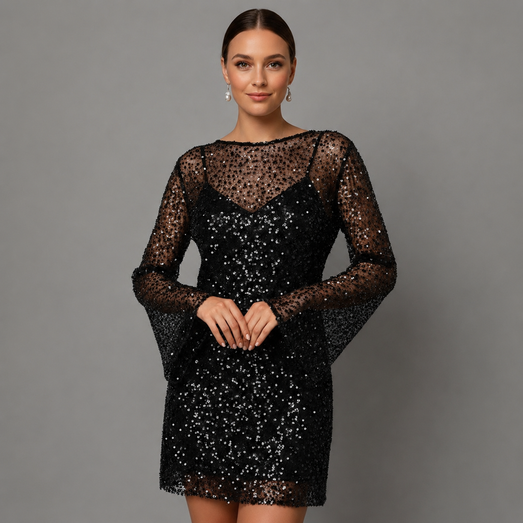Flowy Mini Dress with Mesh Detail and Sleeveless Underdress