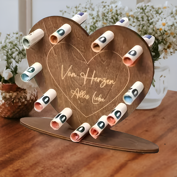 Heart‑Shaped Wooden Love Letter & Cash Gift Box