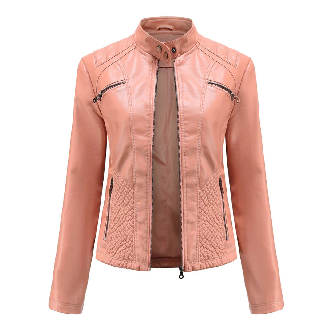 Stylish Faux Leather Women's Jacket with Classic Biker Design