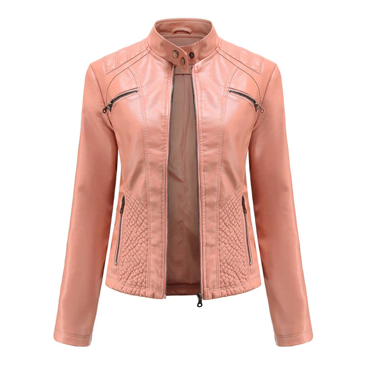 Stylish Faux Leather Women's Jacket with Classic Biker Design