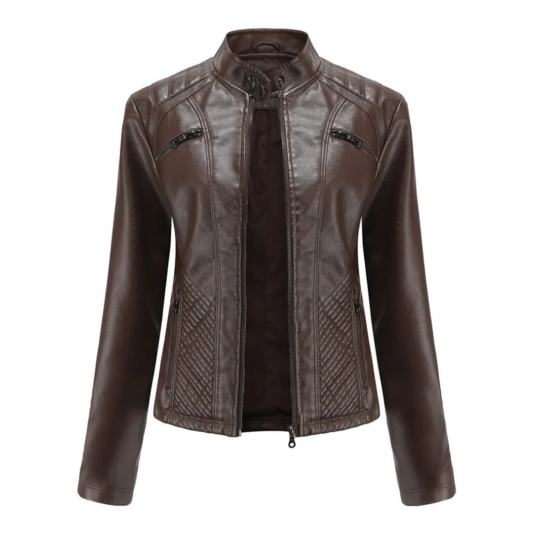 Stylish Faux Leather Women's Jacket with Classic Biker Design