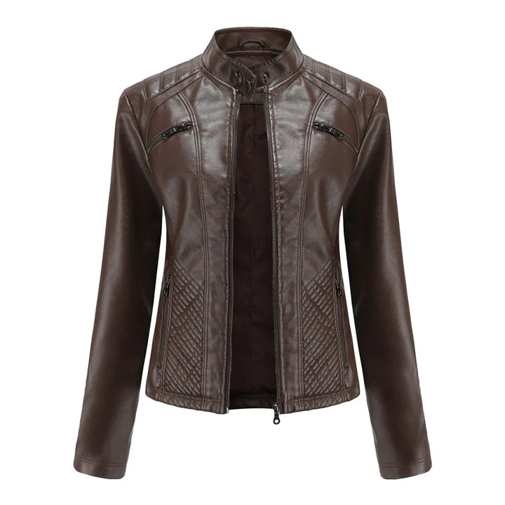 Stylish Faux Leather Women's Jacket with Classic Biker Design