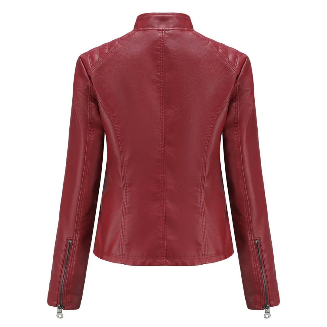 Stylish Faux Leather Women's Jacket with Classic Biker Design