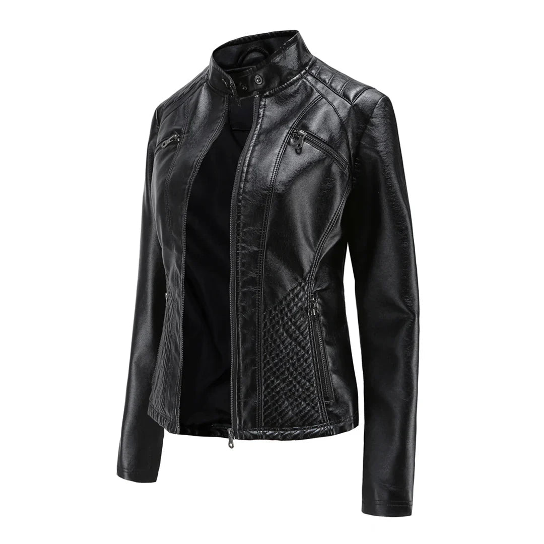 Stylish Faux Leather Women's Jacket with Classic Biker Design