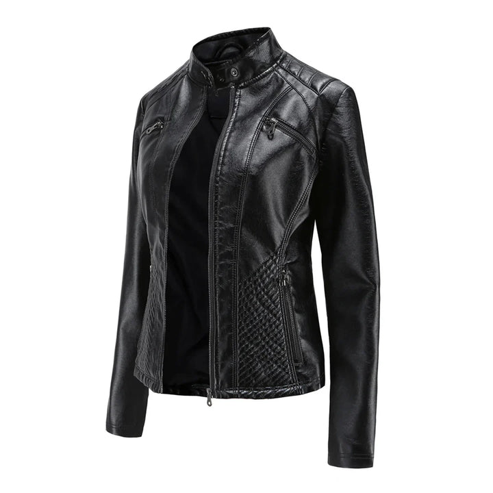 Stylish Faux Leather Women's Jacket with Classic Biker Design