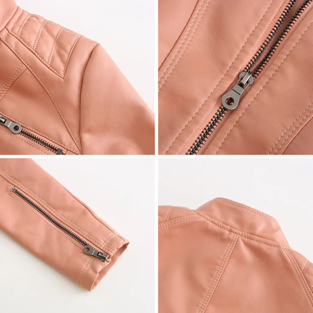 Stylish Faux Leather Women's Jacket with Classic Biker Design