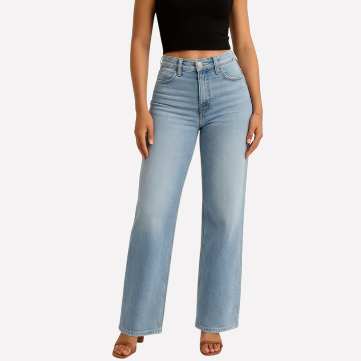 Women’s High-Waisted Straight Leg Jeans – Casual Cropped Style