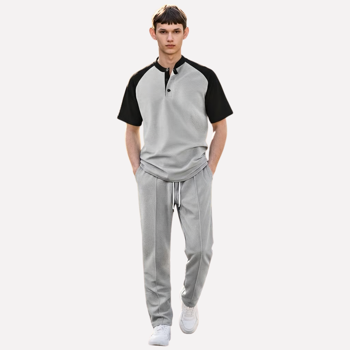 Men’s Button-Down Shirt and Waffle Long Pants Lounge Set