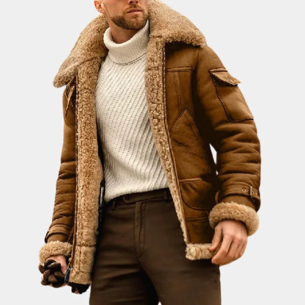 Leather Winter Jacket Bold Pilot Style with Warmth and Comfort