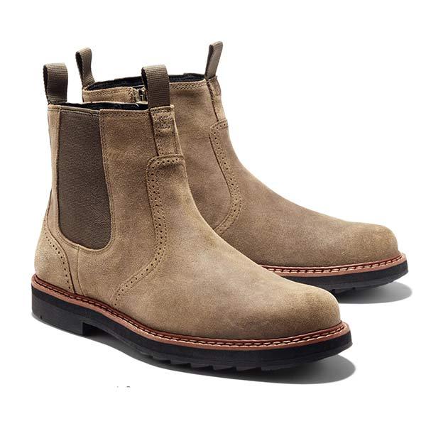 Men’s Stylish Brogue Chelsea Boots with Side Zip & Durable Lug Sole