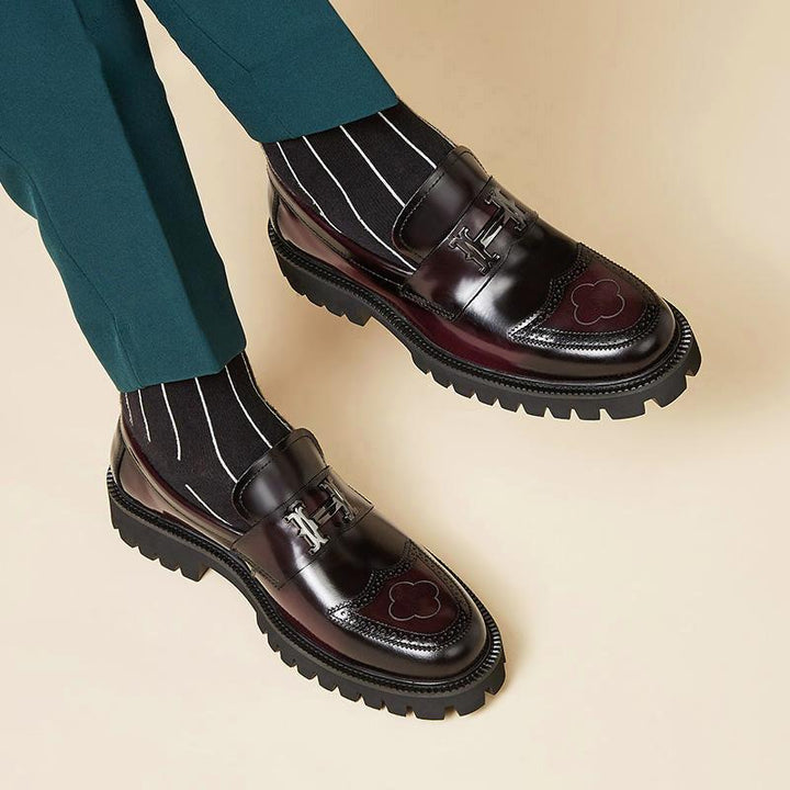 Men’s Brogue Loafers with Buckle & Platform Sole Slip‑On Shoes