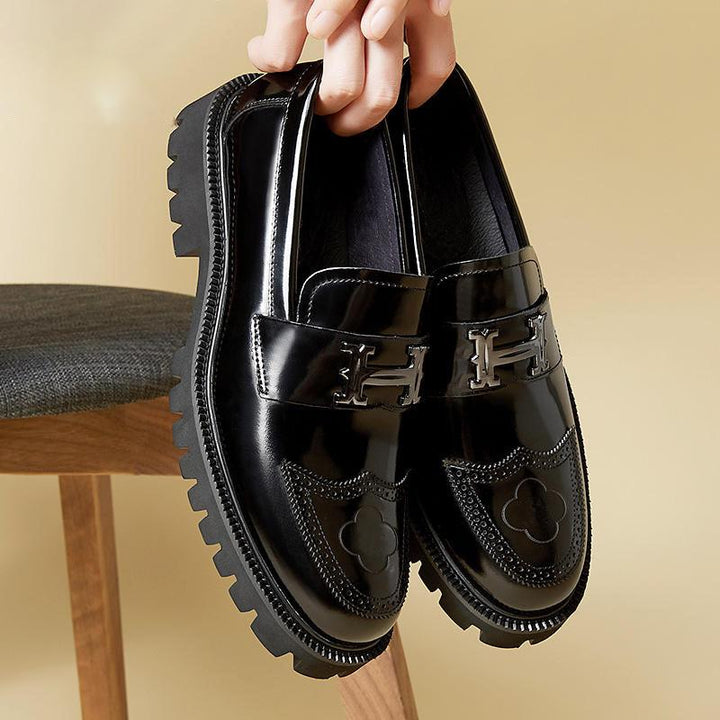 Men’s Brogue Loafers with Buckle & Platform Sole Slip‑On Shoes