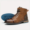 Men’s Brown Leather Lace‑Up Ankle Boots with Side Zip & Cap Toe