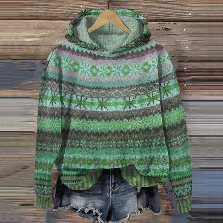 Vintage-Inspired Fair Isle Hoodie for Women
