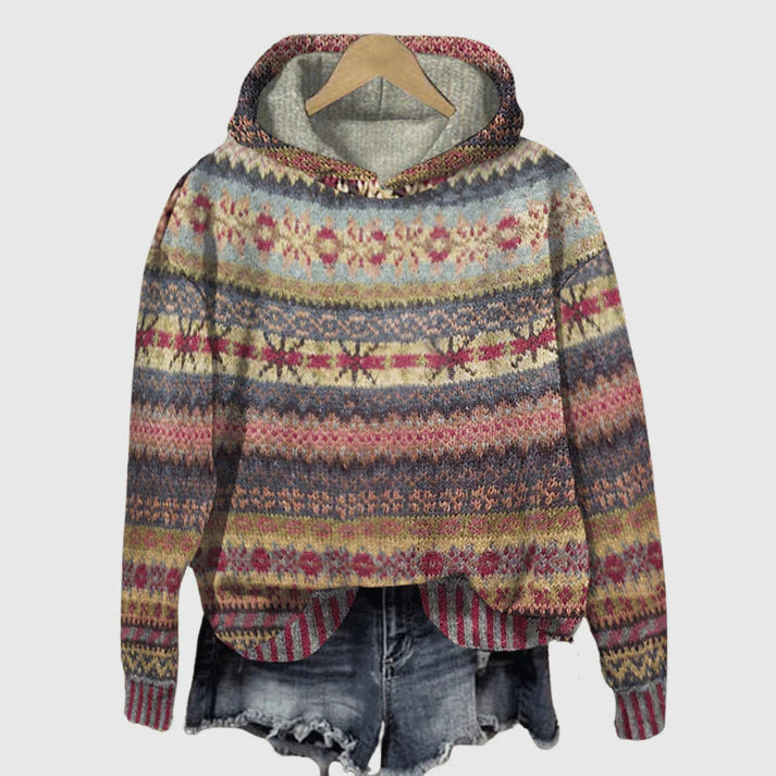 Vintage-Inspired Fair Isle Hoodie for Women
