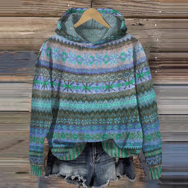 Vintage-Inspired Fair Isle Hoodie for Women