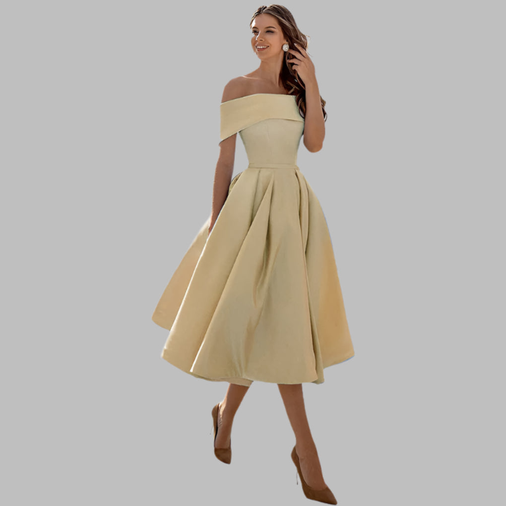 Off the Shoulder Satin Vintage Prom Dress