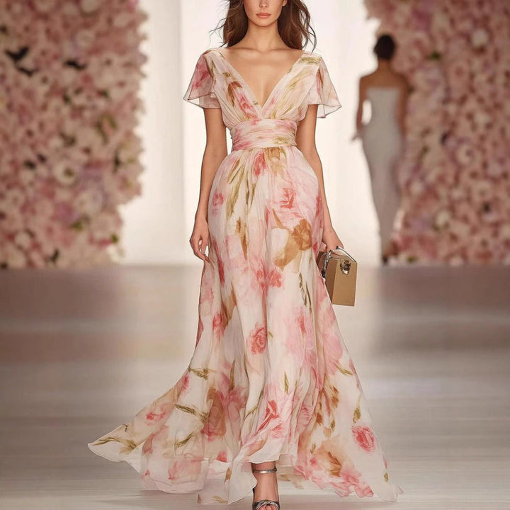 Flutter Sleeve Fit and Flare Maxi Dress
