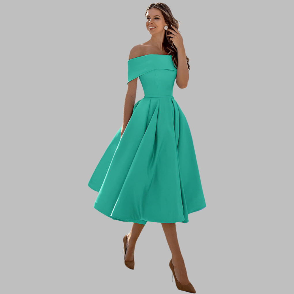 Off the Shoulder Satin Vintage Prom Dress