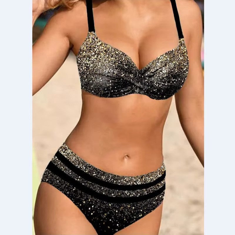 Mary - Women's High Waist Leaf Print Bikini